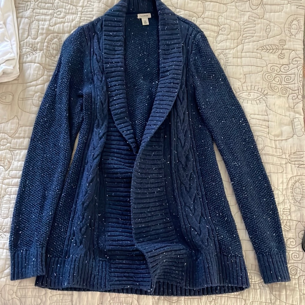 LL Bean Speckled Blue cardigan